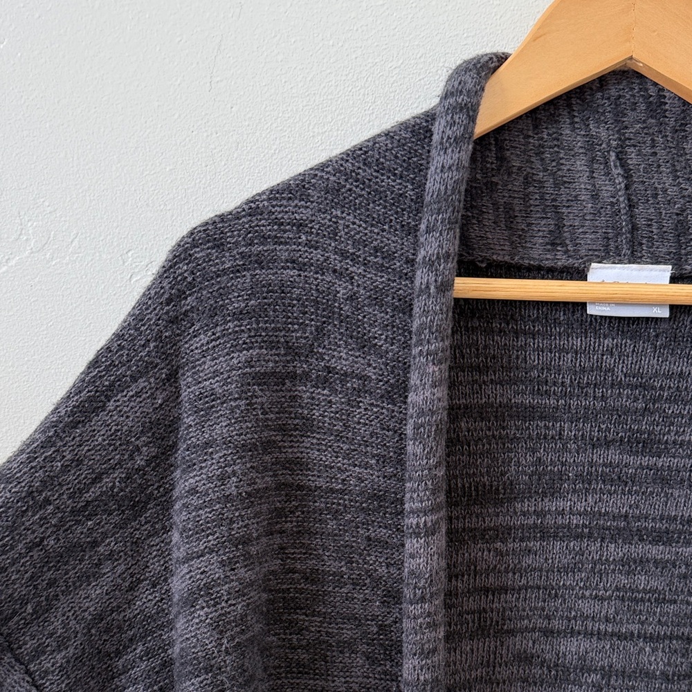 Columbia Rolled Edge Open Front Cardigan Sweater, Wool Blend Charcoal Gray, XL - Picture 4 of 13